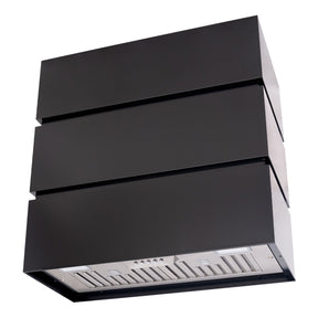 Akicon 30" Stainless Steel Range Hood, 3 Stacks Modern Box Kitchen Hood with Powerful Vent Motor, Wall Mount, 30”W*30”H*14"D, Matte Gold