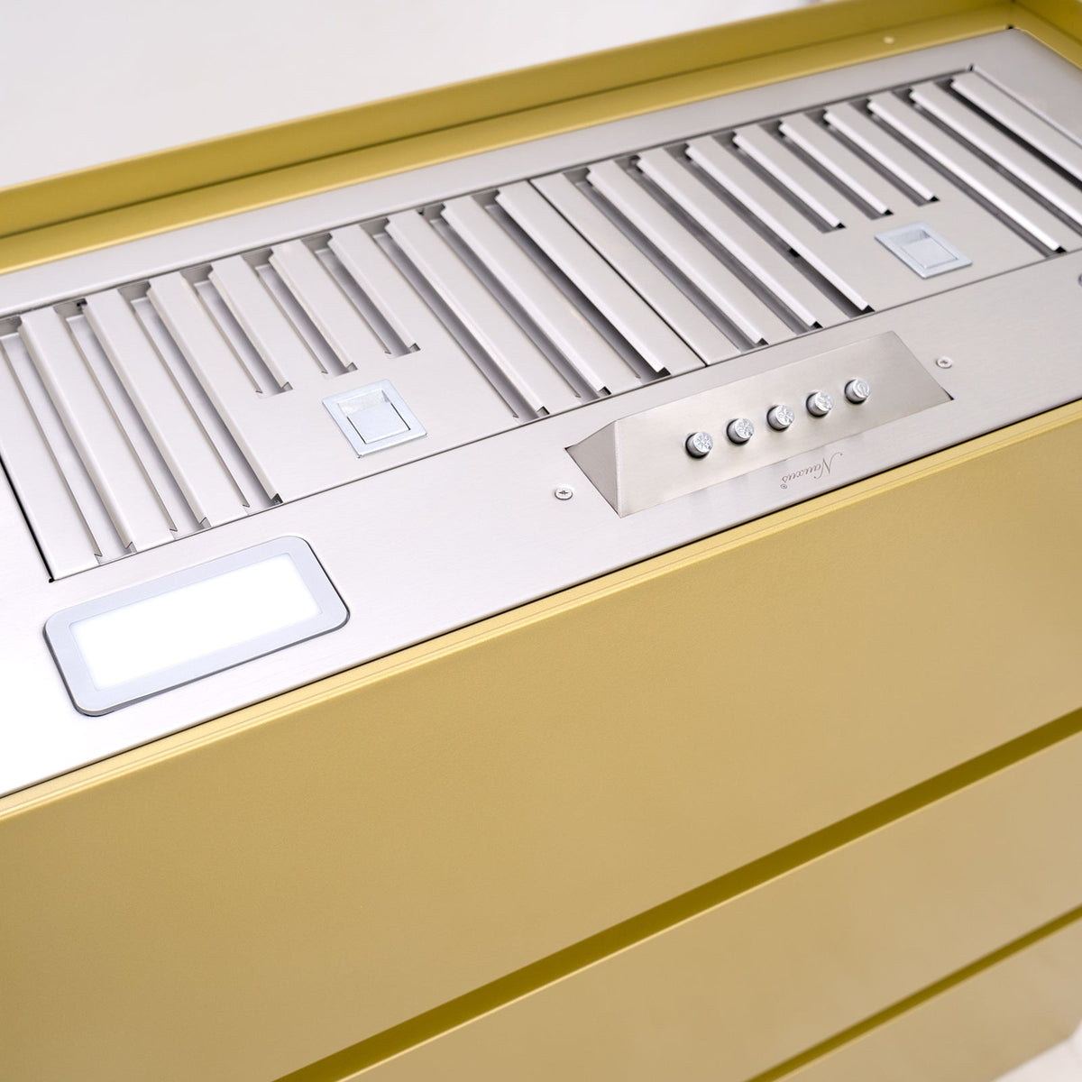 Akicon 30" Stainless Steel Range Hood, 3 Stacks Modern Box Kitchen Hood with Powerful Vent Motor, Wall Mount, 30”W*30”H*14"D, Matte Gold