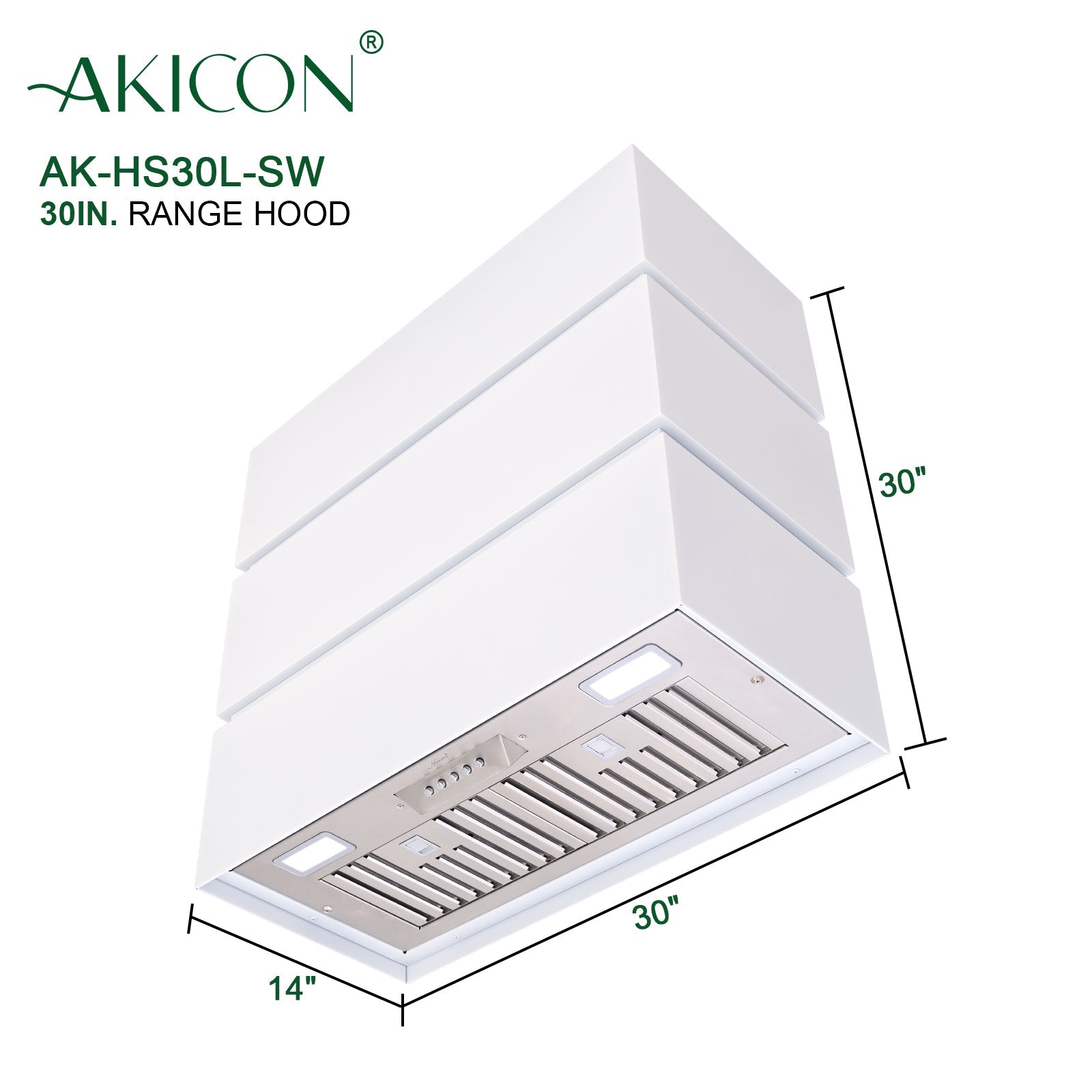Akicon 30" Stainless Steel Wall Mount Range Hood, 3 Stacks Kitchen Hood with 600 CFM Vent Motor- AK-HS30L