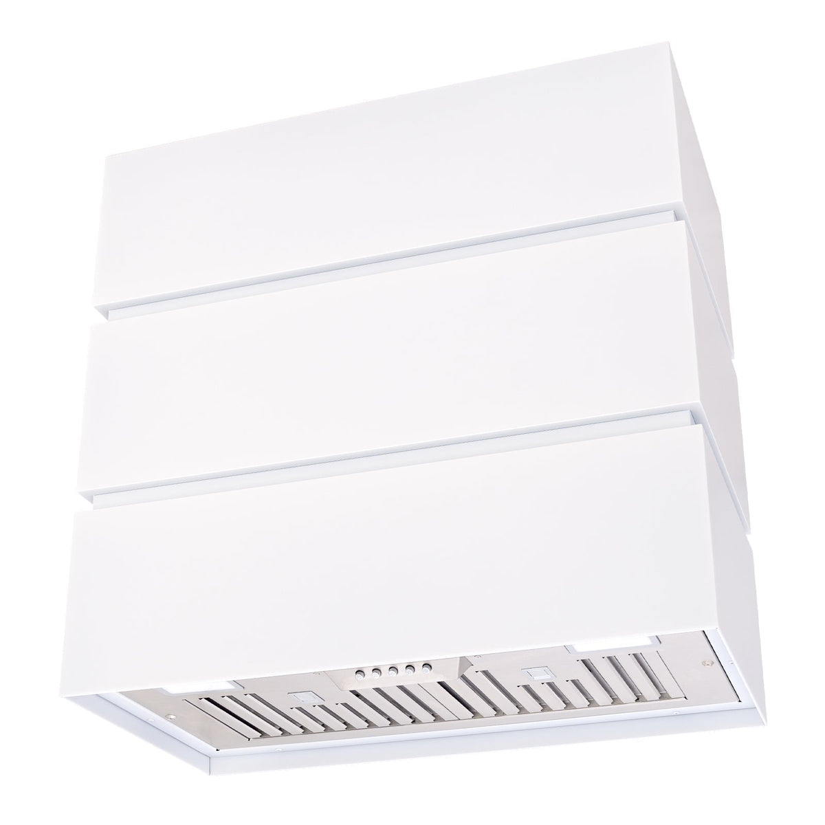 Akicon 30" Stainless Steel Range Hood, 3 Stacks Modern Box Kitchen Hood with Powerful Vent Motor, Wall Mount, 30”W*30”H*14"D, Signal White