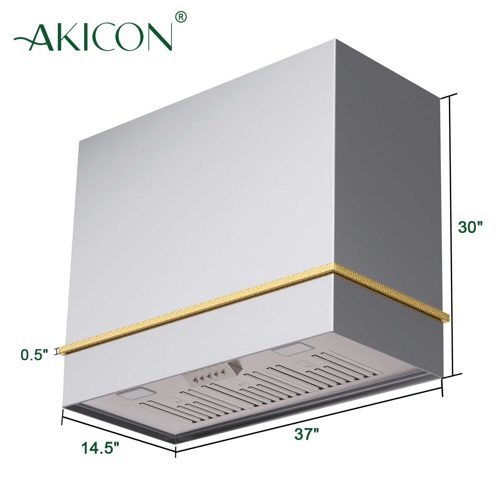 Akicon 36" Stainless Steel Range Hood & 600 CFM Wall Mount Vent Hood with Powerful Vent Motor, Modern Box Kitchen Hood with LED Lights, Charcoal Filter, One Stack