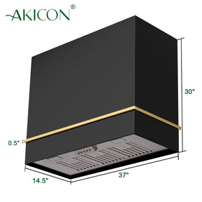 Akicon 36" Stainless Steel Range Hood & One Stacks, 600 CFM Wall Mount Vent Hood with Powerful Vent Motor, Modern Box Kitchen Hood with LED Lights, Charcoal Filter