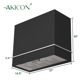 Akicon 36" Stainless Steel Range Hood & One Stacks, 600 CFM Wall Mount Vent Hood with Powerful Vent Motor, Modern Box Kitchen Hood with LED Lights, Charcoal Filter