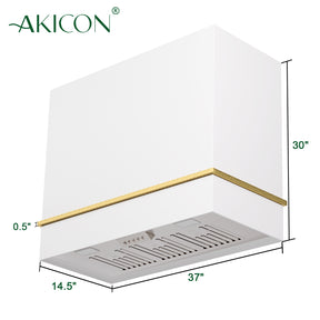 Akicon Stainless Steel Range Hood 36", 600 CFM Wall Mount Vent Hood with Powerful Vent Motor, Modern Box Kitchen Hood with LED Lights, Charcoal Filter, One Stack