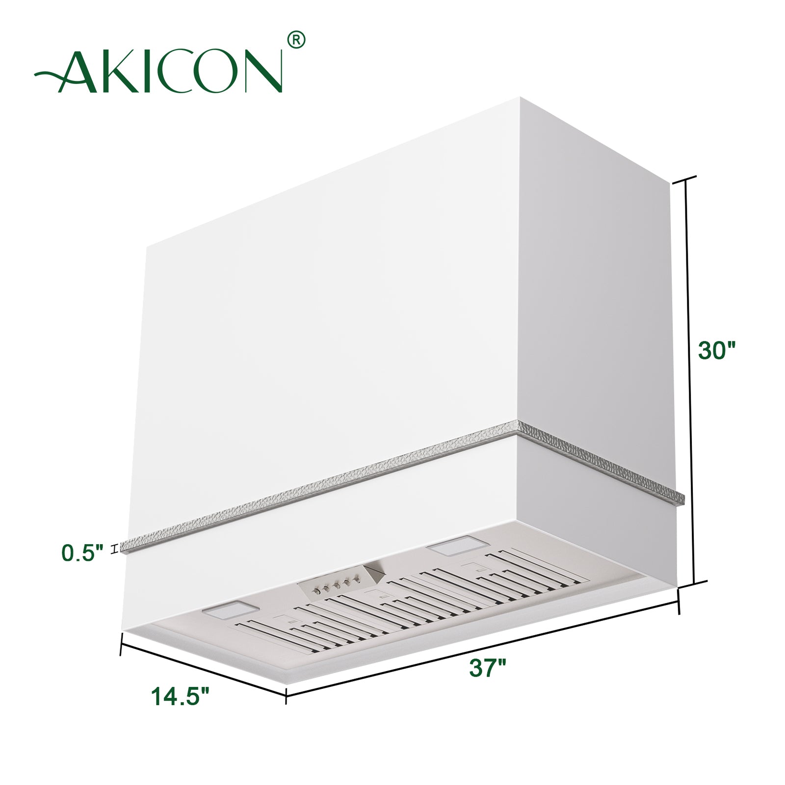 Akicon Stainless Steel Range Hood 36", 600 CFM Wall Mount Vent Hood with Powerful Vent Motor, Modern Box Kitchen Hood with LED Lights, Charcoal Filter, One Stack