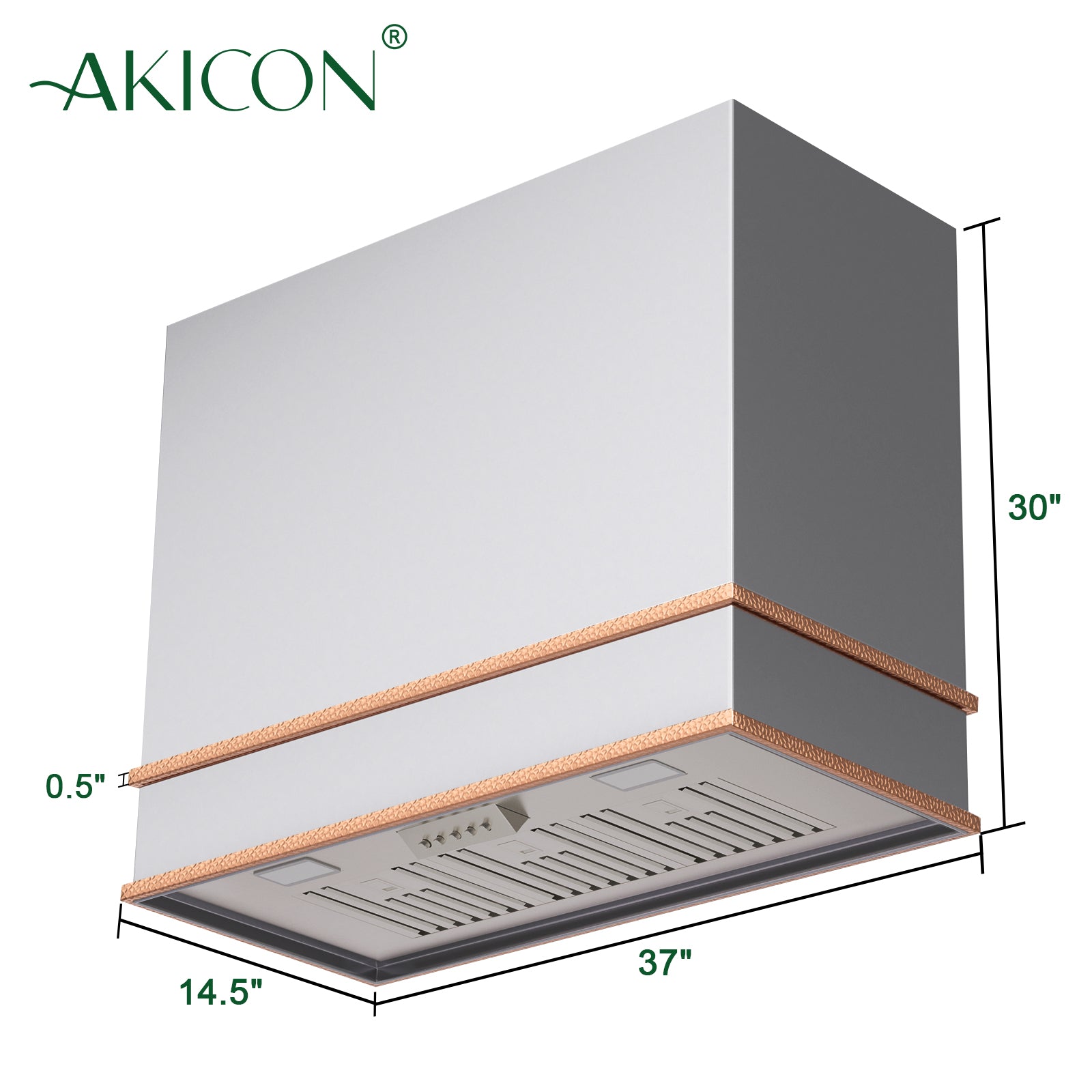 Akicon Range Hood 36" Ultra Quite Stainless Steel Kitchen Hood & Two Stacks, Wall Mount Square Vent Hood with LED Light and Dishwasher-Safe Filters