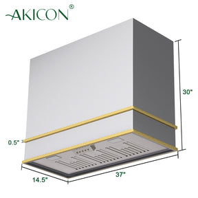 Akicon Range Hood 36" Ultra Quite Stainless Steel Kitchen Hood & Two Stacks, Wall Mount Square Vent Hood with LED Light and Dishwasher-Safe Filters