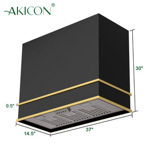 Akicon Range Hood 36" Ultra Quite Stainless Steel Kitchen Hood & Two Stacks, Wall Mount Square Vent Hood with LED Light and Dishwasher-Safe Filters