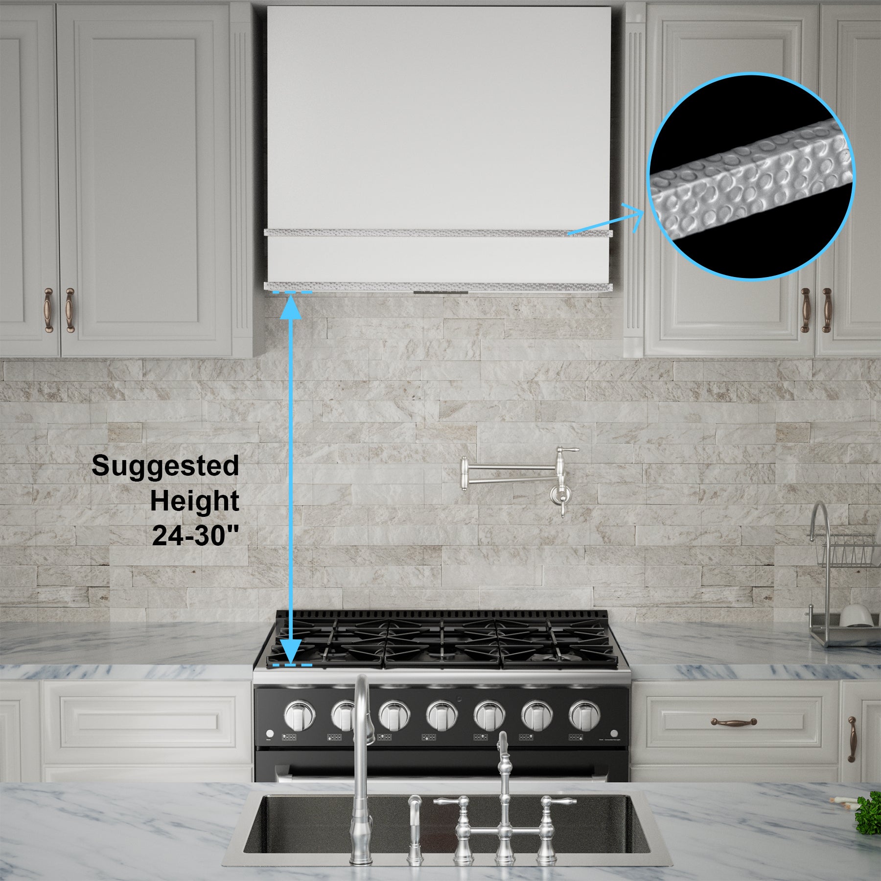 Akicon Range Hood 36" Ultra Quite Stainless Steel Kitchen Hood & Two Stacks, Wall Mount Square Vent Hood with LED Light and Dishwasher-Safe Filters