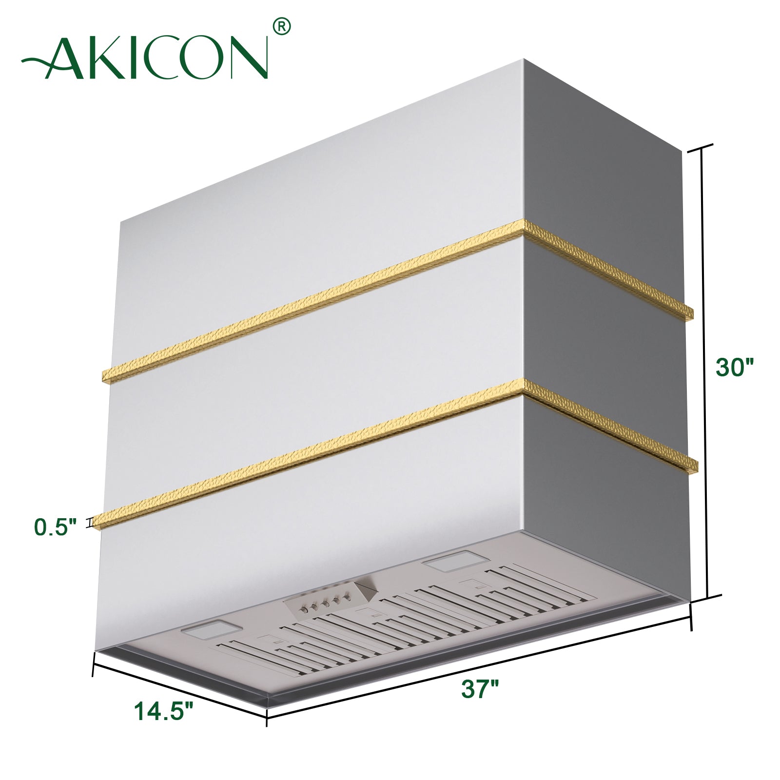 Akicon Wall Mount Range Hood 36", Stainless Steel Square Kitchen Vent Hood & 3 Speed Fan with 600 CFM, Energy Saving LED Light, Middle Stacks