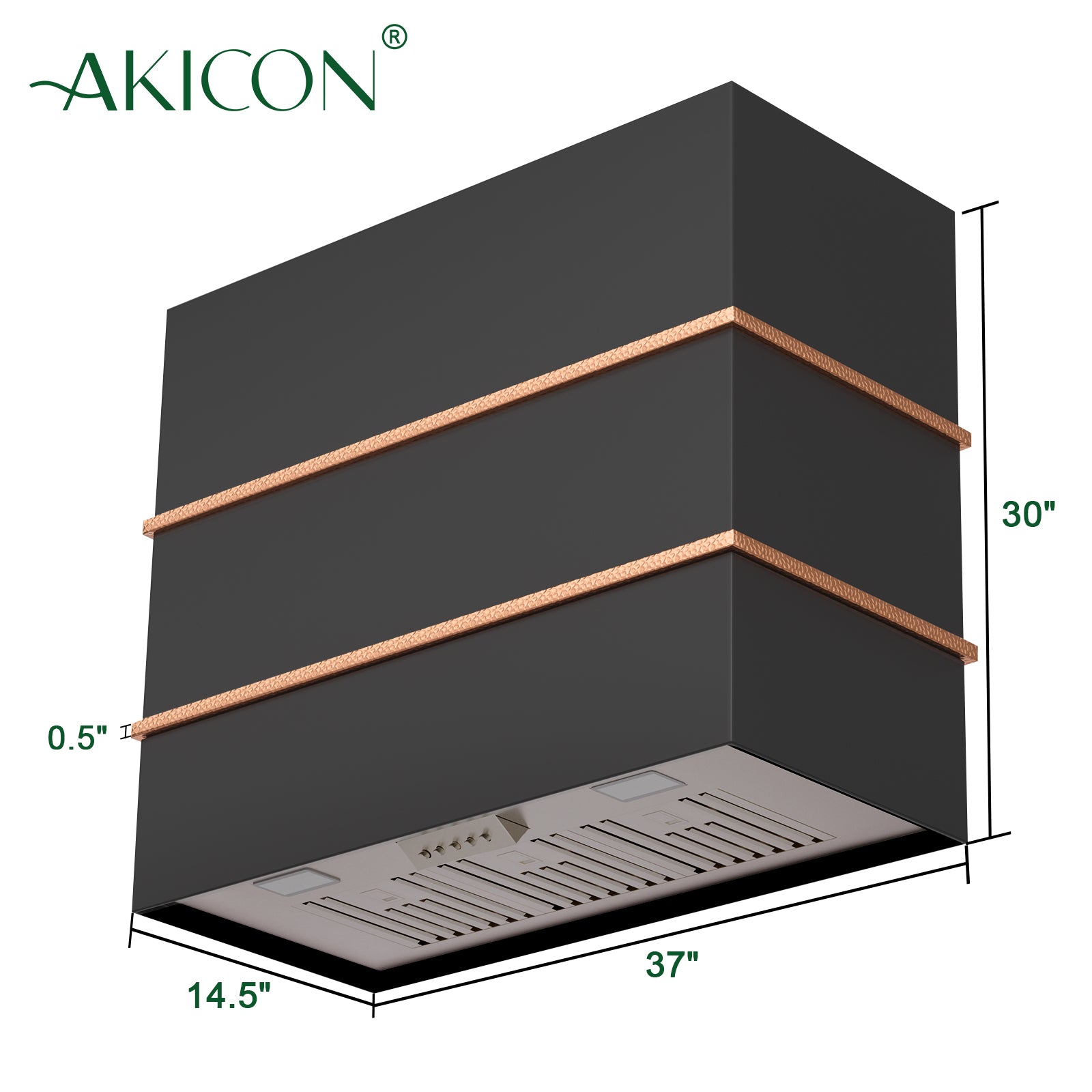 Akicon Wall Mount Range Hood 36", Stainless Steel Square Kitchen Vent Hood & 3 Speed Fan with 600 CFM, Energy Saving LED Light, Middle Stacks