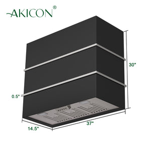 Akicon Wall Mount Range Hood 36", Stainless Steel Square Kitchen Vent Hood & 3 Speed Fan with 600 CFM, Energy Saving LED Light, Middle Stacks