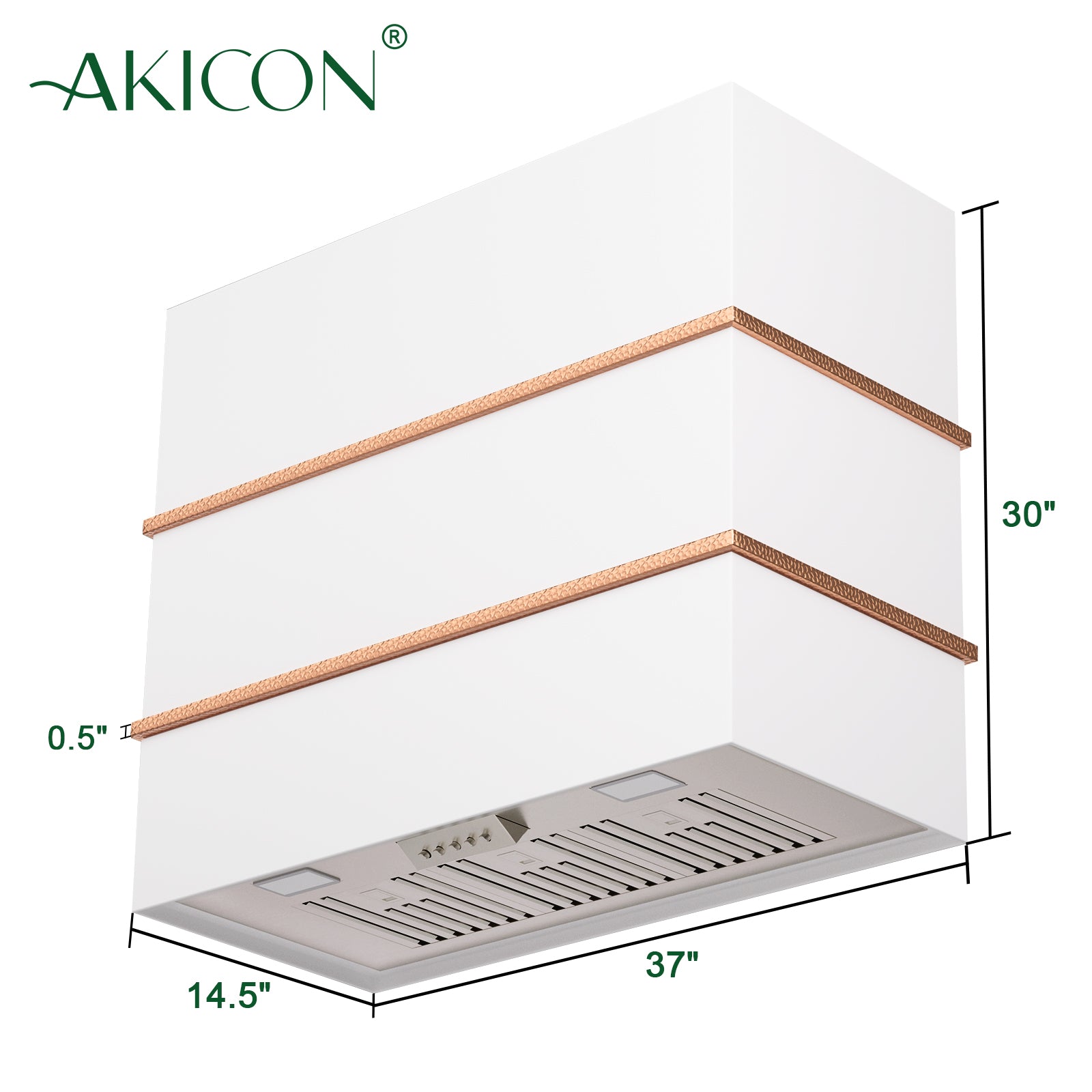 Akicon Wall Mount Range Hood 36", Stainless Steel Square Kitchen Vent Hood & 3 Speed Fan with 600 CFM, Energy Saving LED Light, Middle Stacks