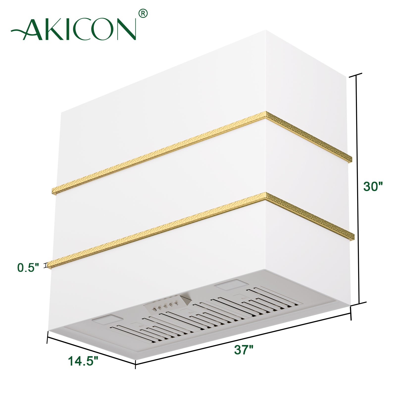 Akicon Wall Mount Range Hood 36", Stainless Steel Square Kitchen Vent Hood & 3 Speed Fan with 600 CFM, Energy Saving LED Light, Middle Stacks