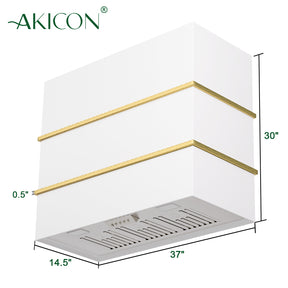 Akicon Wall Mount Range Hood 36", Stainless Steel Square Kitchen Vent Hood & 3 Speed Fan with 600 CFM, Energy Saving LED Light, Middle Stacks