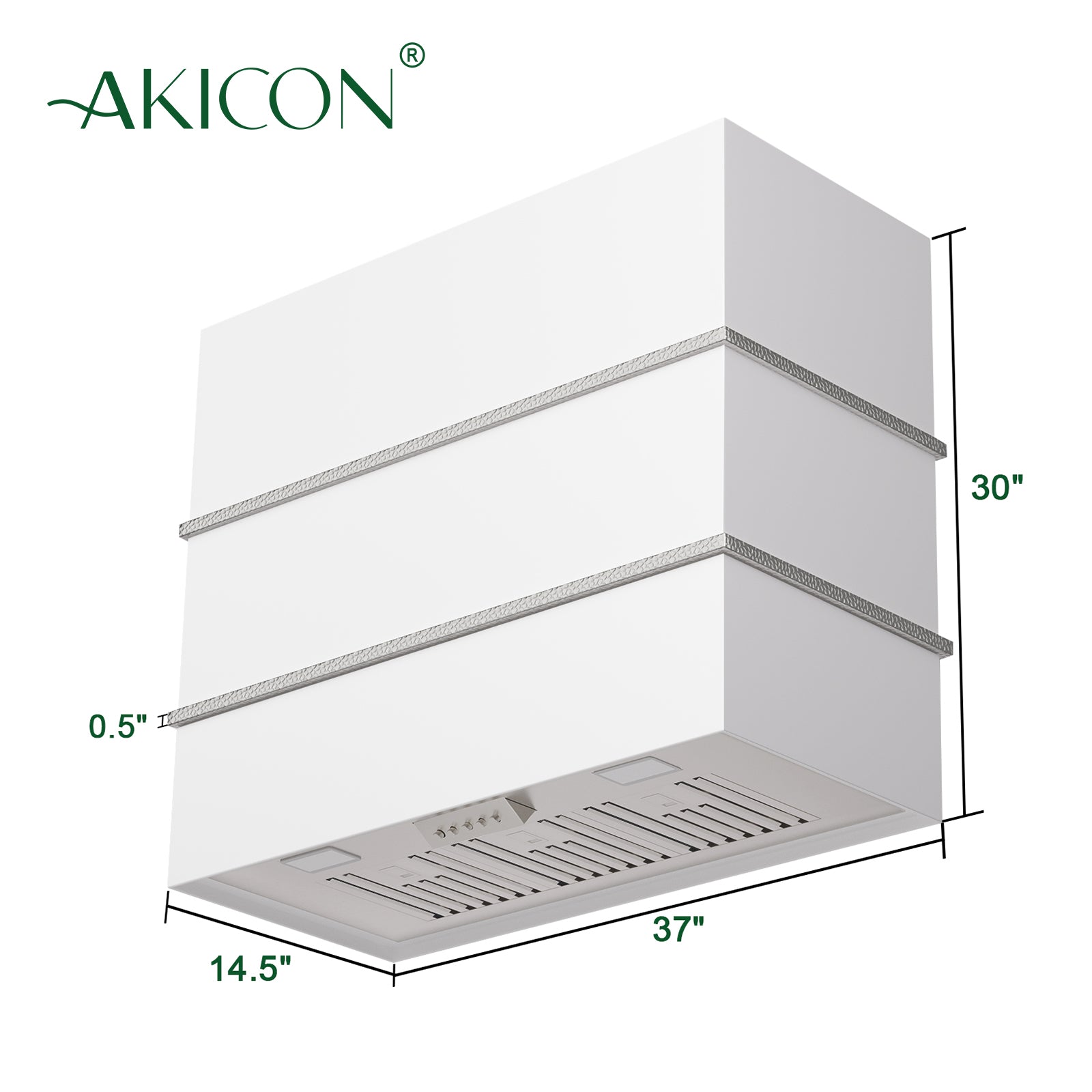 Akicon Wall Mount Range Hood 36", Stainless Steel Square Kitchen Vent Hood & 3 Speed Fan with 600 CFM, Energy Saving LED Light, Middle Stacks