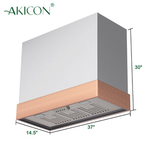 Akicon Stainless Steel Range Hood 36 inch & 3 Speed Fan with LED, Modern Box 600 CFM Hood with Powerful Motor, Thick Stack