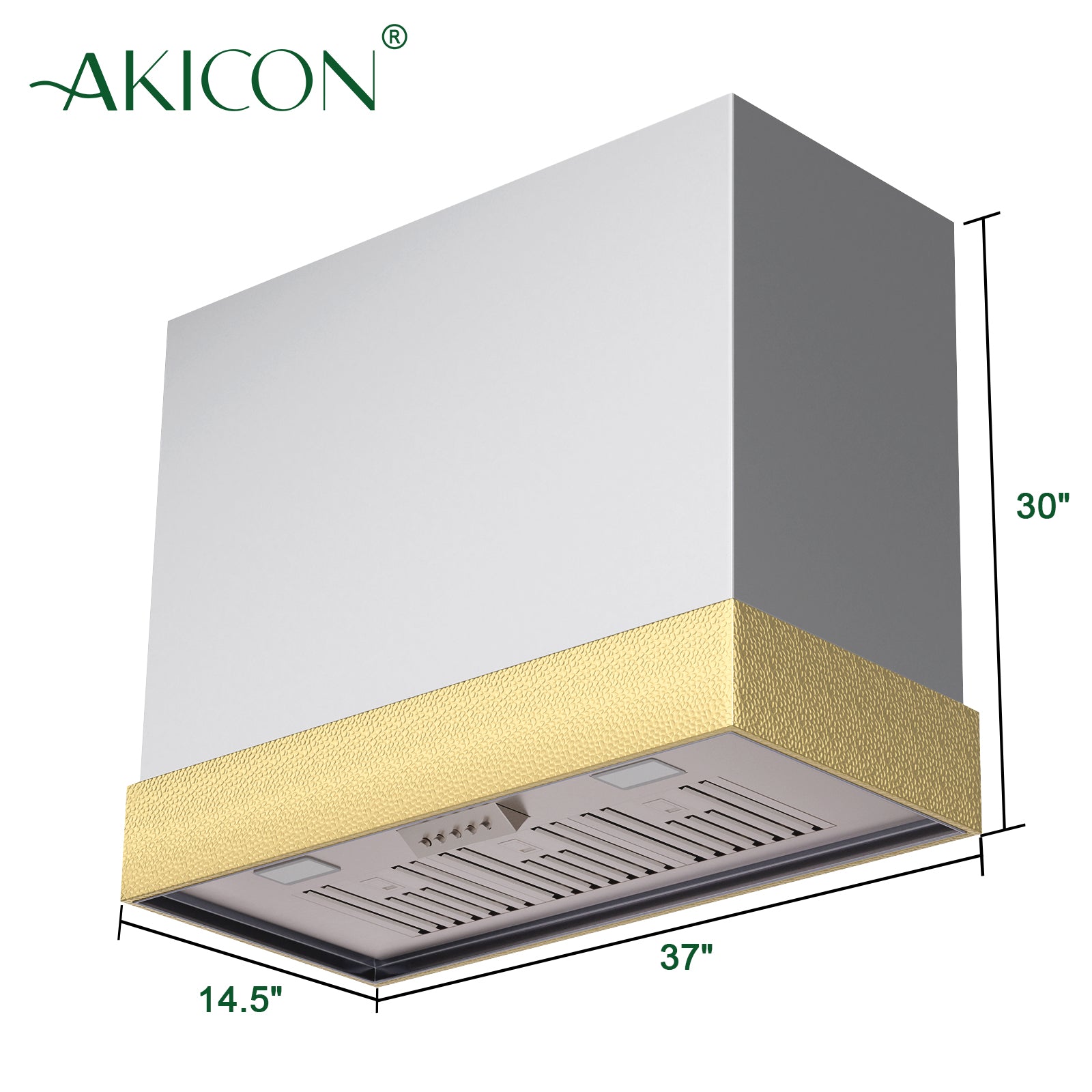 Akicon Stainless Steel Range Hood 36 inch & 3 Speed Fan with LED, Modern Box 600 CFM Hood with Powerful Motor, Thick Stack