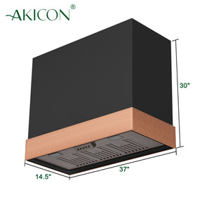 Akicon Stainless Steel Range Hood 36 inch & 3 Speed Fan with LED, Modern Box 600 CFM Hood with Powerful Motor, Thick Stack