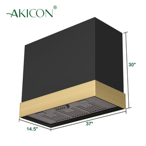 Akicon Stainless Steel Range Hood 36 inch & 3 Speed Fan with LED, Modern Box 600 CFM Hood with Powerful Motor, Thick Stack