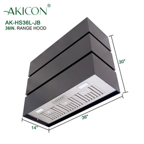 Akicon 36" Stainless Steel Range Hood, 3 Stacks Modern Box Kitchen Hood with Powerful Vent Motor, Wall Mount, 36”W*30”H*14"D, Jet Black