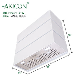 Akicon 36" Stainless Steel Range Hood, 3 Stacks Modern Box Kitchen Hood with Powerful Vent Motor, Wall Mount, 36”W*30”H*14"D, Signal White