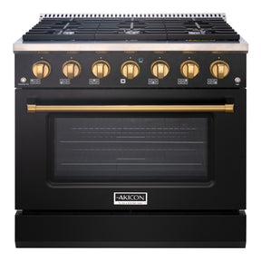 Akicon 36" Stainless Steel Range Hood with 600 CFM Insert & 6-Burner Gas Range Combo – Powerful Ventilation, Convection Oven, Multiple Finishes