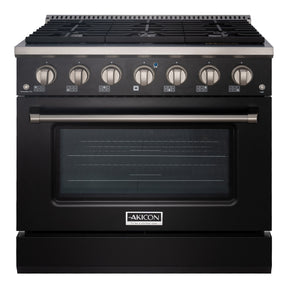 Akicon 36" Stainless Steel Range Hood with 600 CFM Insert & 6-Burner Gas Range Combo – Powerful Ventilation, Convection Oven, Multiple Finishes