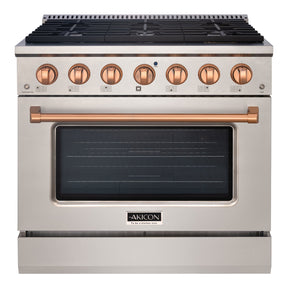 Akicon 36" Stainless Steel Range Hood with 600 CFM Insert & 6-Burner Gas Range Combo – Powerful Ventilation, Convection Oven, Multiple Finishes