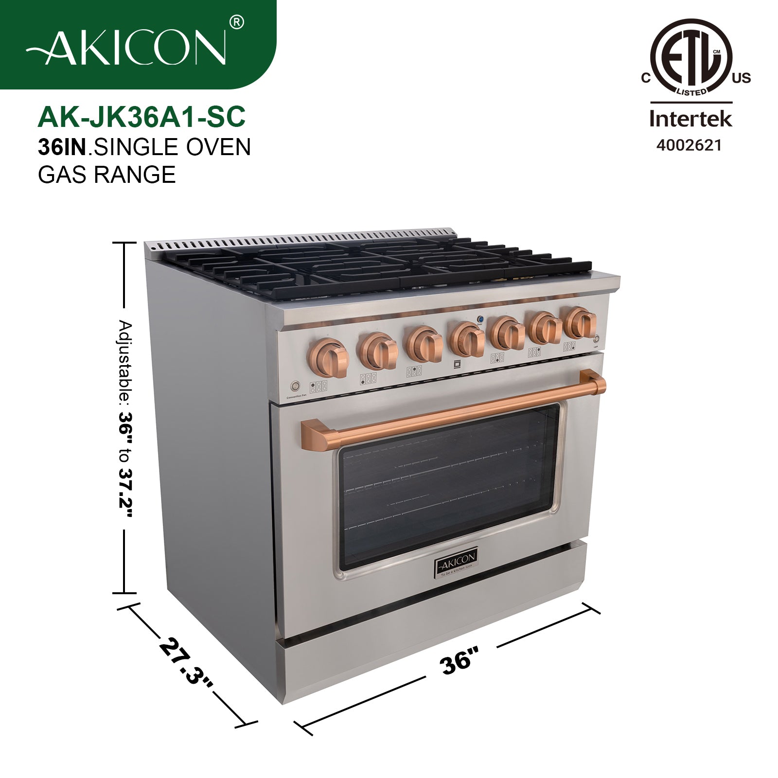 36" Slide-in Freestanding Professional Style Gas Range with 5.2 Cu. Ft. Oven, 6 Burners - AK-JK36A1-S
