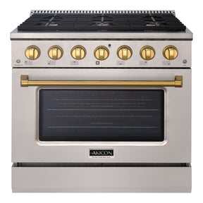 Akicon 36" Stainless Steel Range Hood with 600 CFM Insert & 6-Burner Gas Range Combo – Powerful Ventilation, Convection Oven, Multiple Finishes