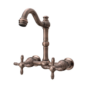 Akicon Bathroom Faucets - Solid Brass Wall Mount Bathroom Sink Faucet with 2 Cross Handles, Copper Bathroom Faucet - AK41718N1-C