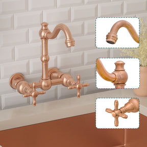 Akicon Bathroom Faucets - Solid Brass Wall Mount Bathroom Sink Faucet with 2 Cross Handles, Copper Bathroom Faucet - AK41718N1-C