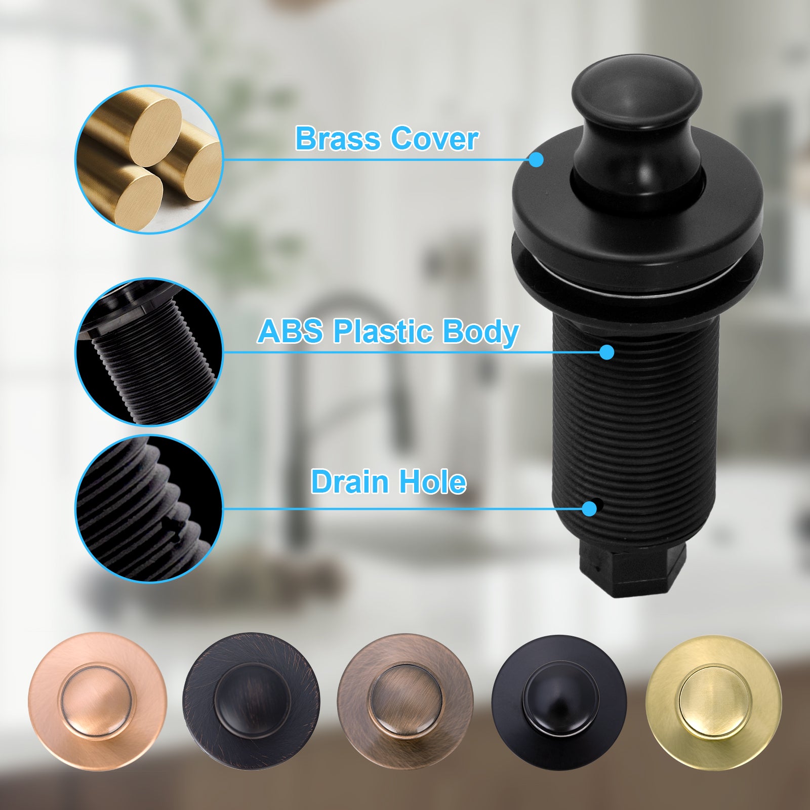 Akicon Copper Garbage Disposal Air Switch Kit, Dual Outlet Sink Top Waste Disposal On/Off Push Button with Brass Cover