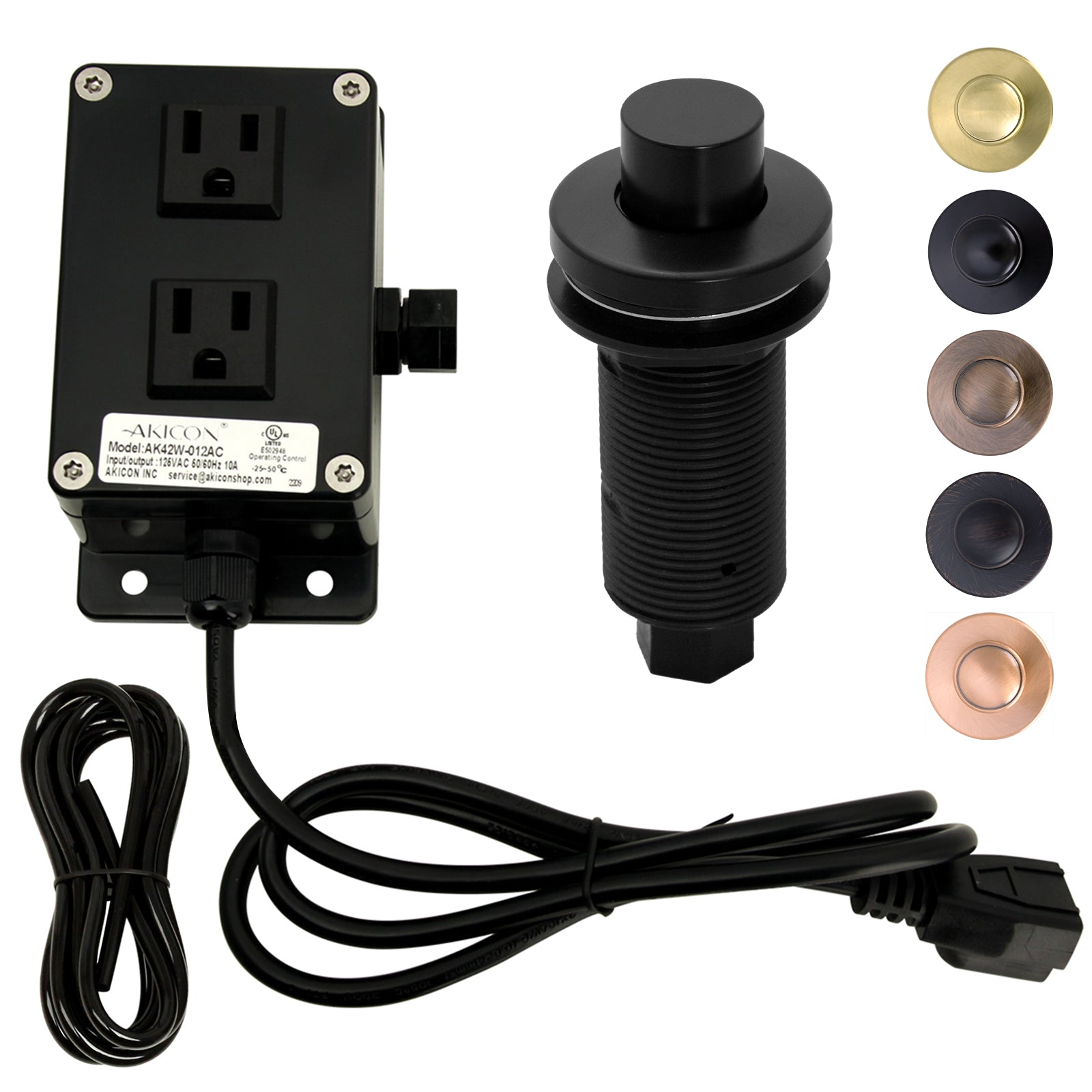 Akicon Copper Garbage Disposal Air Switch Kit, Dual Outlet Sink Top Waste Disposal On/Off Push Button with Brass Cover
