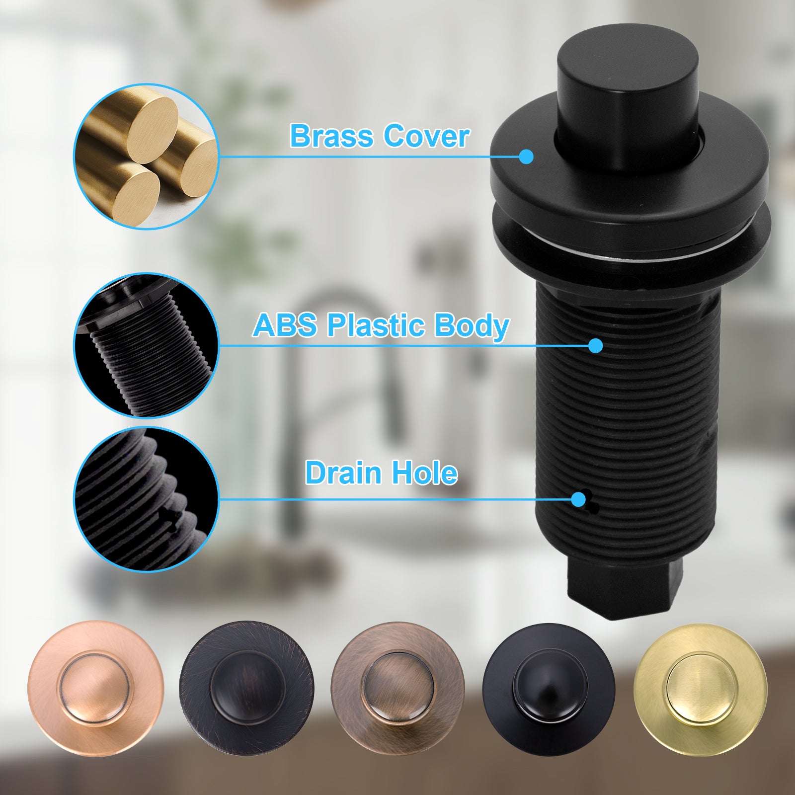 Akicon Copper Garbage Disposal Air Switch Kit, Dual Outlet Sink Top Waste Disposal On/Off Push Button with Brass Cover