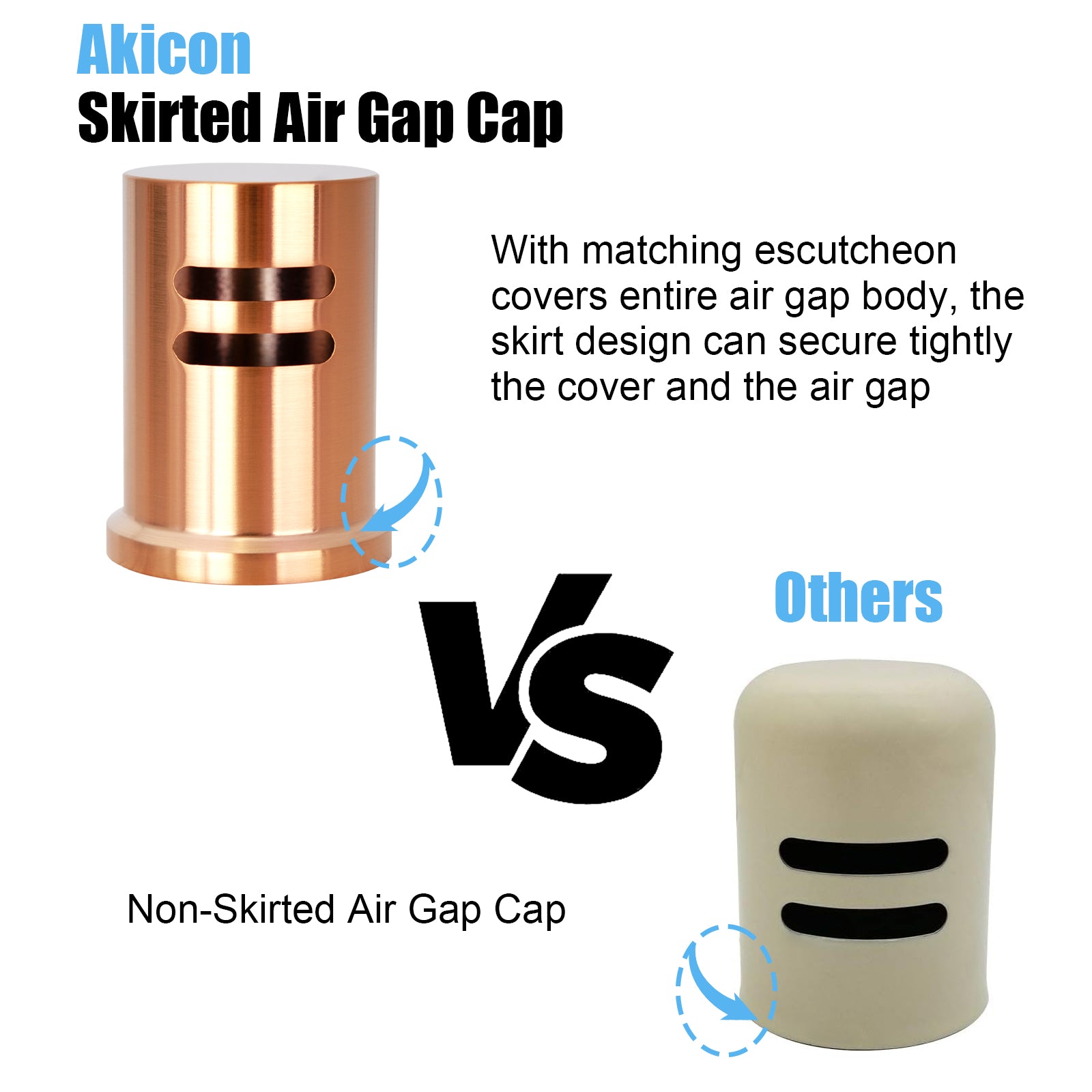 Akicon Copper Solid Brass Finish Kitchen Dishwasher Air Gap Cover Only, Air Gap Cover for Replacement, Skirted