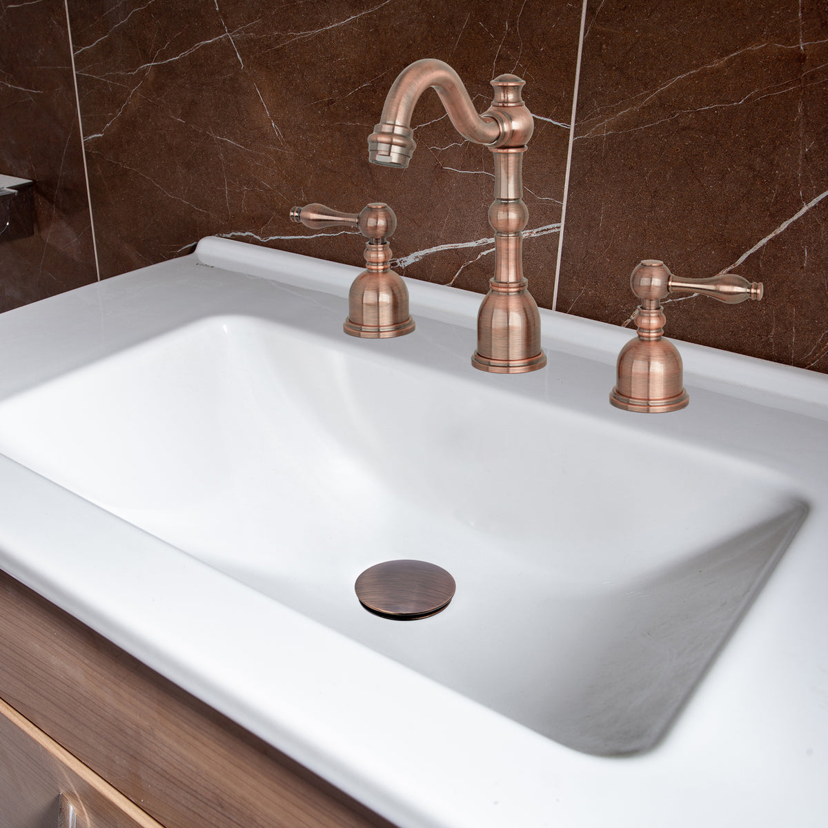 Antique Copper Push Button Bathroom Sink Drain Stopper Without Overflow - AK82001AC