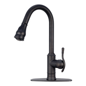 Antique Bronze Pull Out Kitchen Faucet, Single Level Solid Brass Kitchen Sink Faucets with Pull Down Sprayer - AK96415-D-AB