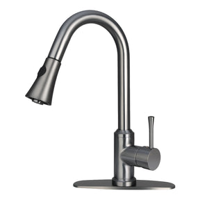 Gun Black Pull Out Kitchen Faucet with Deck Plate, Single Level Solid Brass Kitchen Sink Faucets with Pull Down Sprayer-AK96466-GB