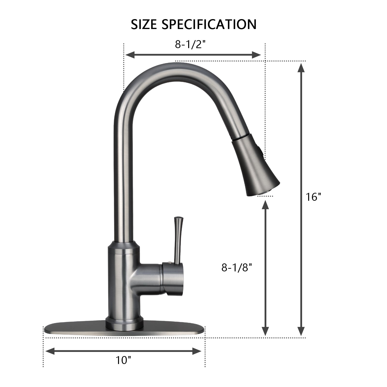 Gun Black Pull Out Kitchen Faucet with Deck Plate, Single Level Solid Brass Kitchen Sink Faucets with Pull Down Sprayer-AK96466-GB