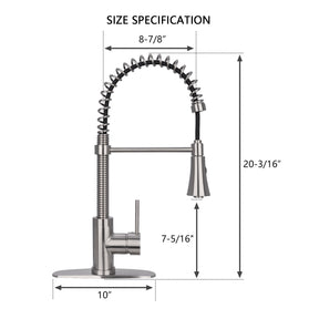 Brushed Nickel Pre-Rinse Spring Kitchen Faucet, Single Level Solid Brass Kitchen Sink Faucets with Pull Down Sprayer - AK96516A1-BN