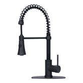 Matte Black Pre-Rinse Spring Kitchen Faucet, Single Level Solid Brass Kitchen Sink Faucets with Pull Down Sprayer - AK96516A1-MB