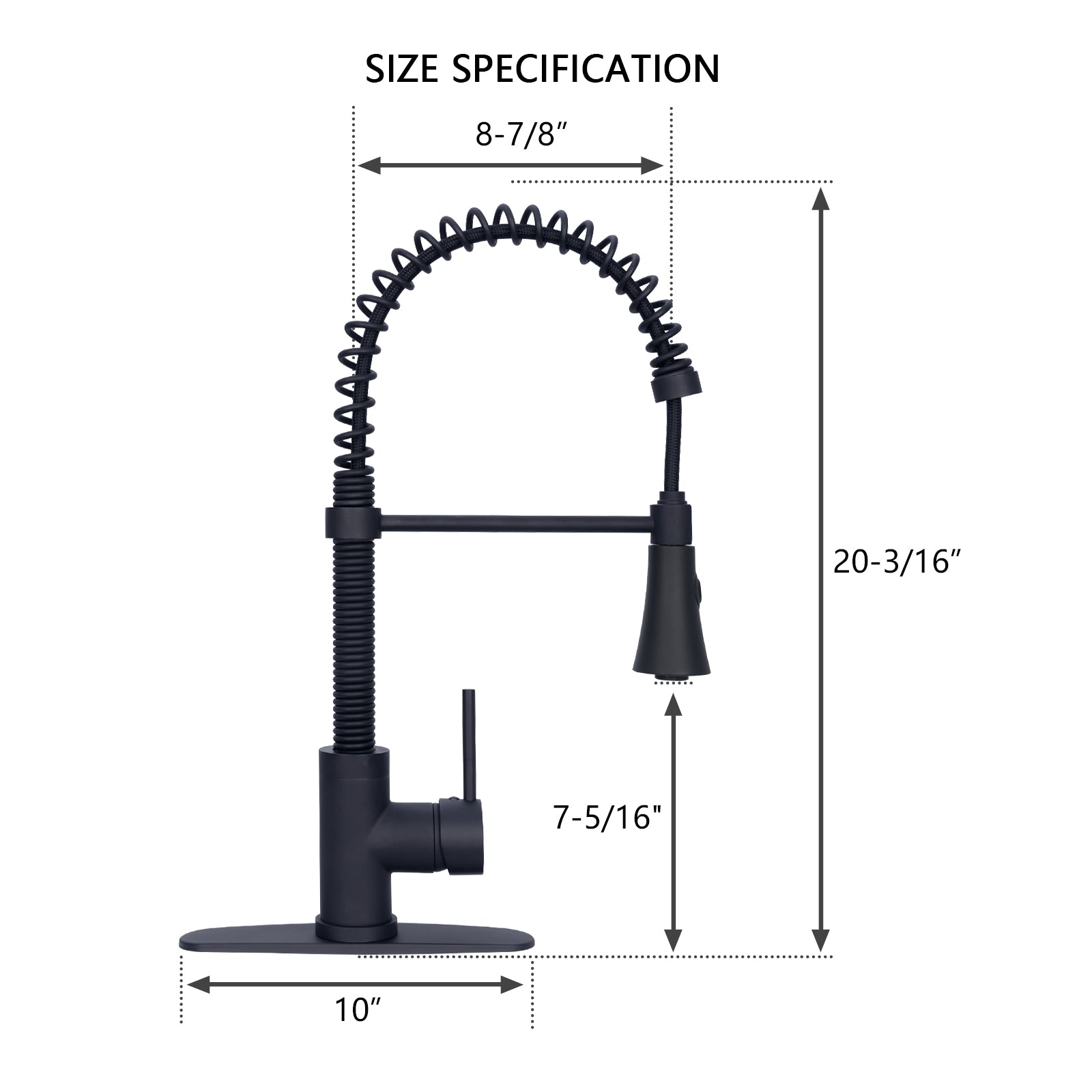 Matte Black Pre-Rinse Spring Kitchen Faucet, Single Level Solid Brass Kitchen Sink Faucets with Pull Down Sprayer - AK96516A1-MB