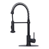 Matte Black Pre-Rinse Spring Kitchen Faucet, Single Level Solid Brass Kitchen Sink Faucets with Pull Down Sprayer - AK96516A2-MB