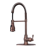 Antique Bronze Pre-Rinse Spring Kitchen Faucet, Single Level Solid Brass Kitchen Sink Faucets with Pull Down Sprayer - AK96518-AB