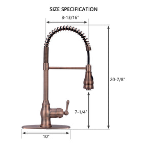 Antique Bronze Pre-Rinse Spring Kitchen Faucet, Single Level Solid Brass Kitchen Sink Faucets with Pull Down Sprayer - AK96518-AB