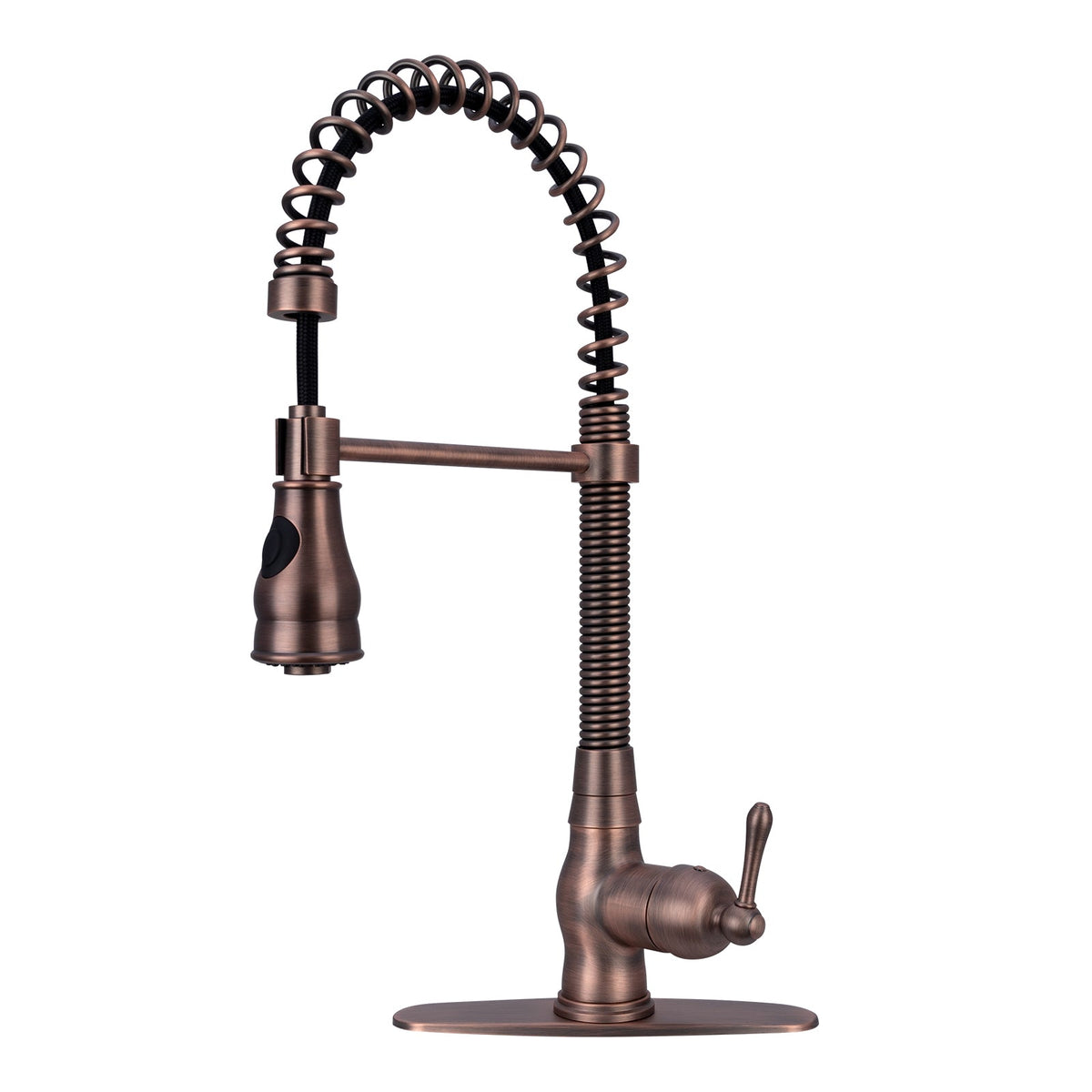 Antique Bronze Pre-Rinse Spring Kitchen Faucet, Single Level Solid Brass Kitchen Sink Faucets with Pull Down Sprayer - AK96518A-AB