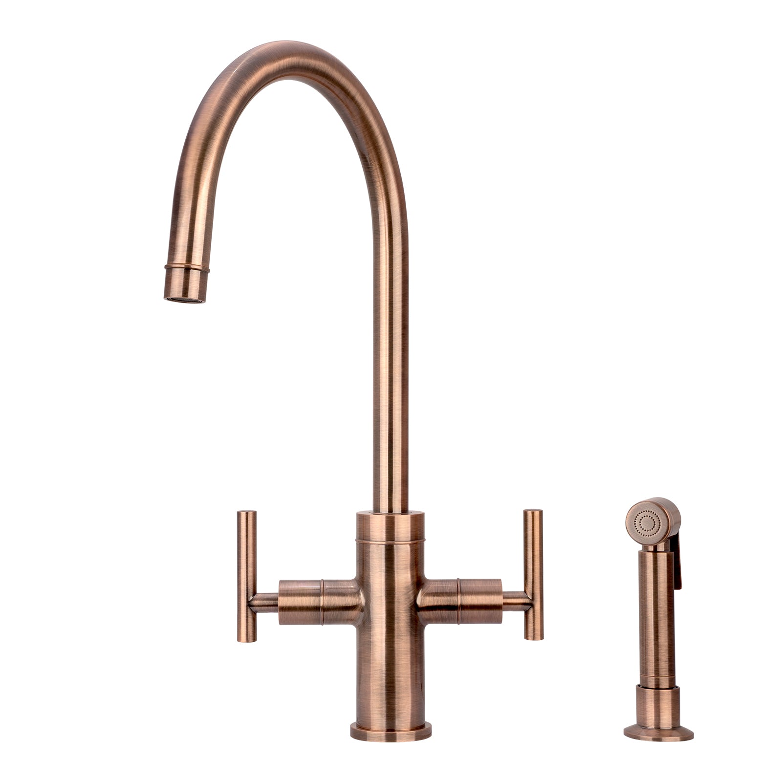 Two-Handle Antique Copper Widespread Kitchen Faucet with Side Sprayer-AK96766-AC