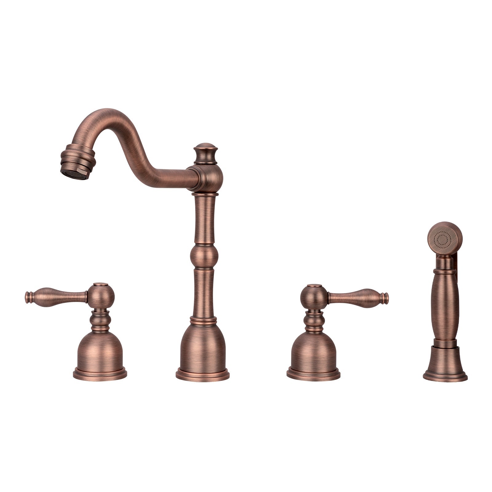 Two-Handles Antique Bronze Widespread Kitchen Faucet with Side Sprayer - AK96818-AB